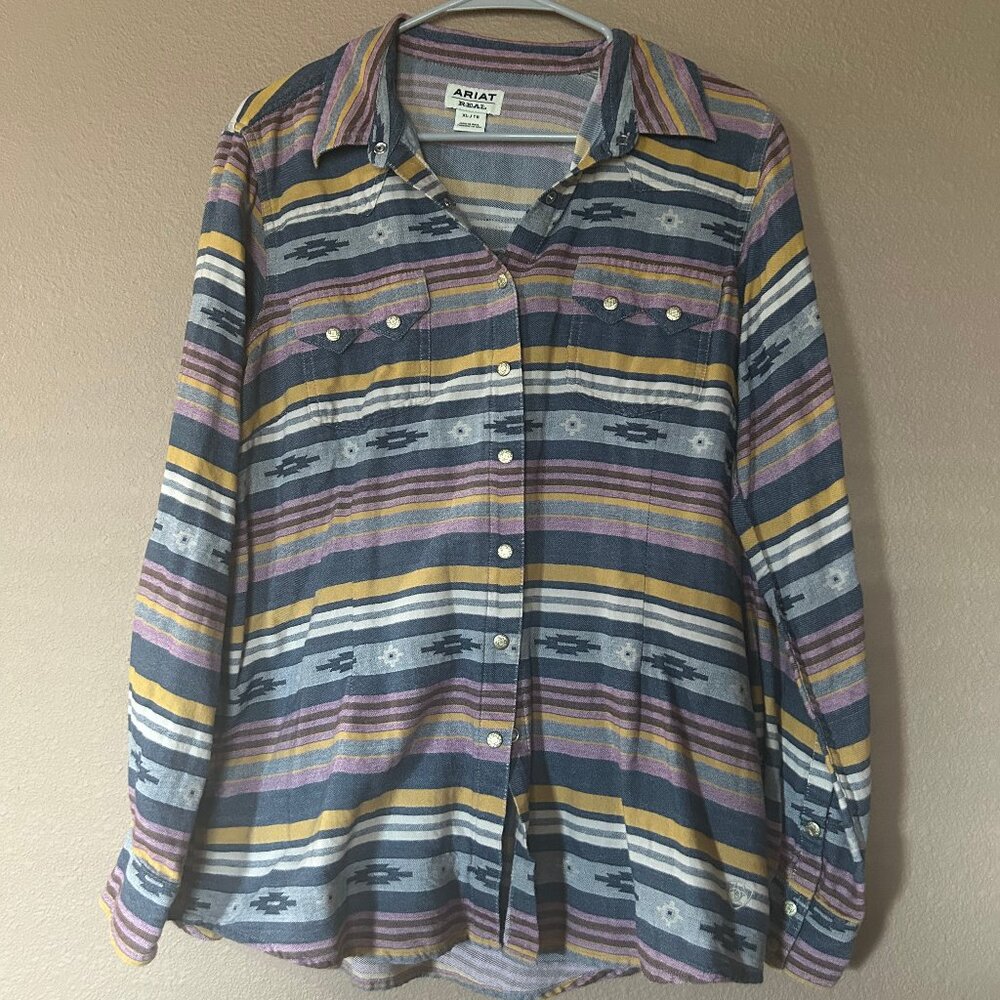 Multicolored Snap Ariat Womens Long Sleeve - Large